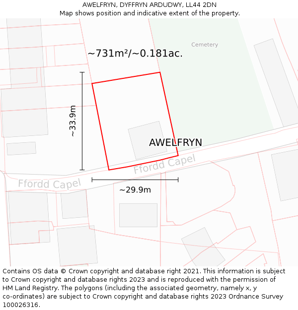 AWELFRYN, DYFFRYN ARDUDWY, LL44 2DN: Plot and title map