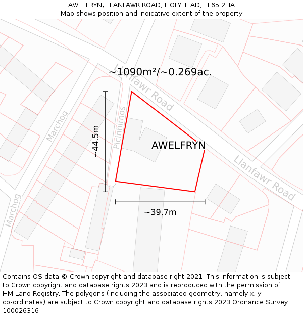 AWELFRYN, LLANFAWR ROAD, HOLYHEAD, LL65 2HA: Plot and title map