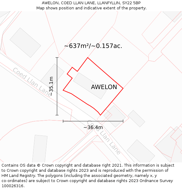 AWELON, COED LLAN LANE, LLANFYLLIN, SY22 5BP: Plot and title map