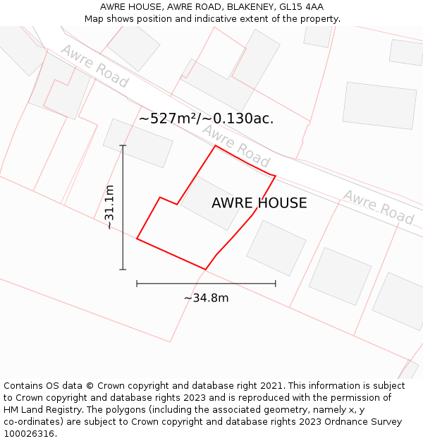 AWRE HOUSE, AWRE ROAD, BLAKENEY, GL15 4AA: Plot and title map