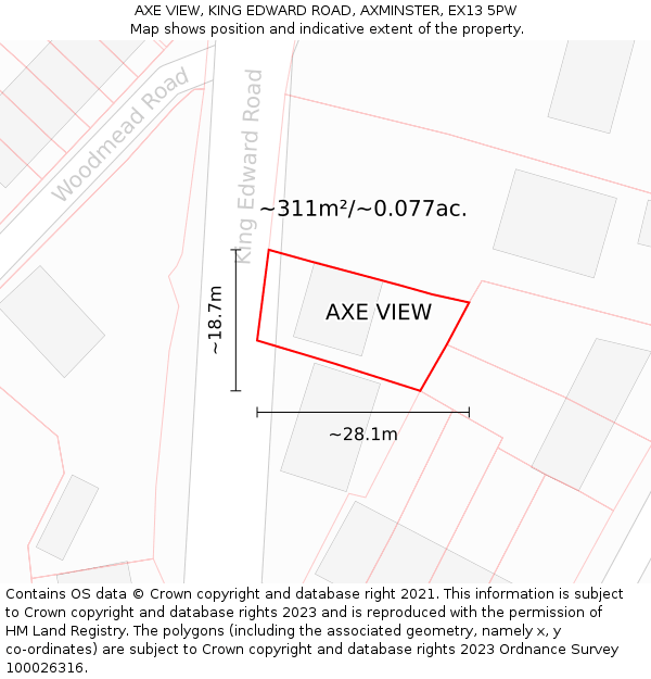 AXE VIEW, KING EDWARD ROAD, AXMINSTER, EX13 5PW: Plot and title map