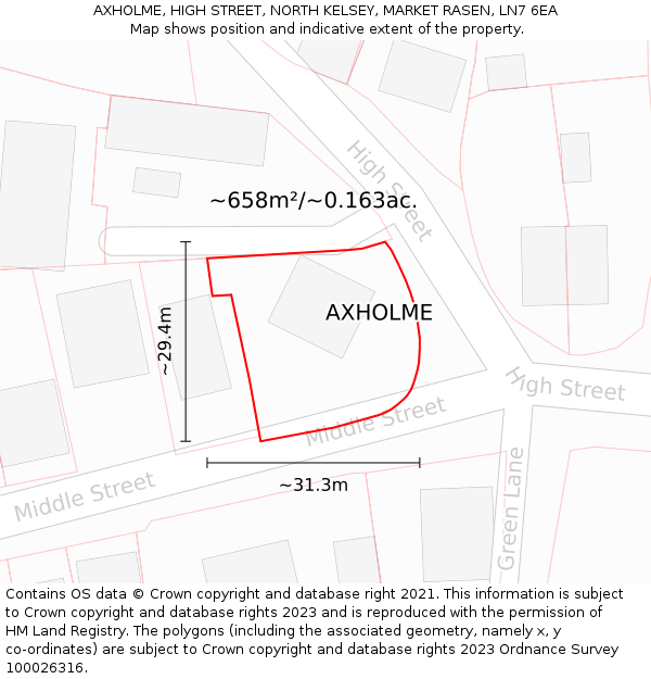 AXHOLME, HIGH STREET, NORTH KELSEY, MARKET RASEN, LN7 6EA: Plot and title map