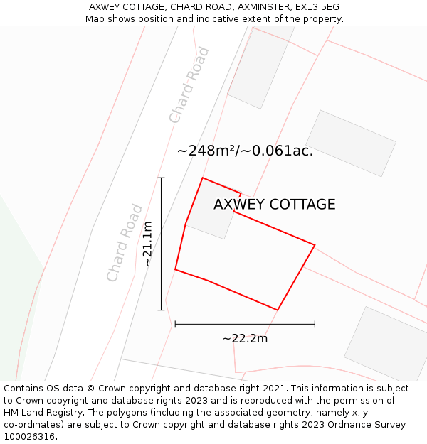 AXWEY COTTAGE, CHARD ROAD, AXMINSTER, EX13 5EG: Plot and title map