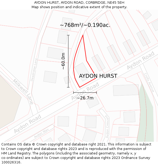AYDON HURST, AYDON ROAD, CORBRIDGE, NE45 5EH: Plot and title map