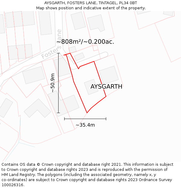 AYSGARTH, FOSTERS LANE, TINTAGEL, PL34 0BT: Plot and title map