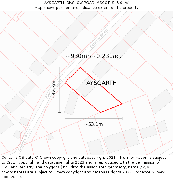 AYSGARTH, ONSLOW ROAD, ASCOT, SL5 0HW: Plot and title map