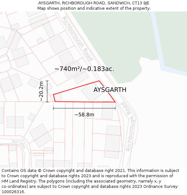 AYSGARTH, RICHBOROUGH ROAD, SANDWICH, CT13 9JE: Plot and title map