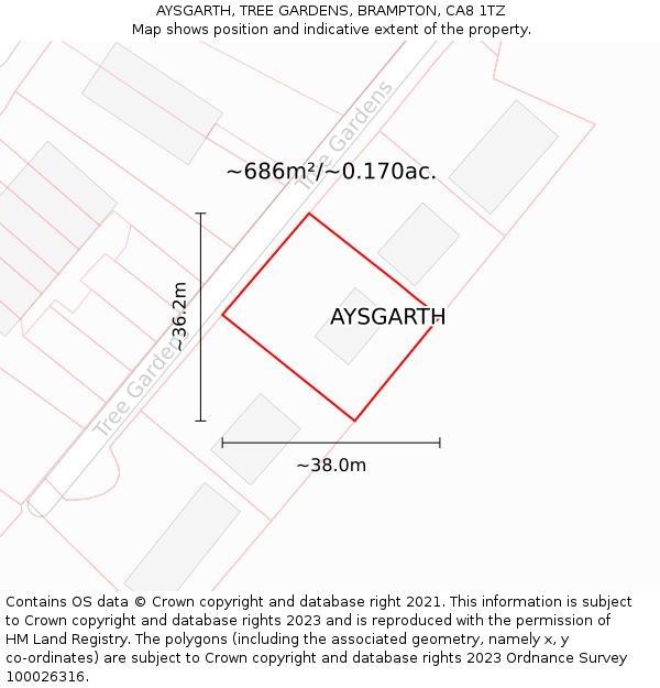 AYSGARTH, TREE GARDENS, BRAMPTON, CA8 1TZ: Plot and title map