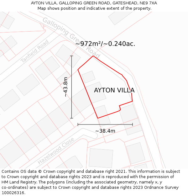 AYTON VILLA, GALLOPING GREEN ROAD, GATESHEAD, NE9 7XA: Plot and title map