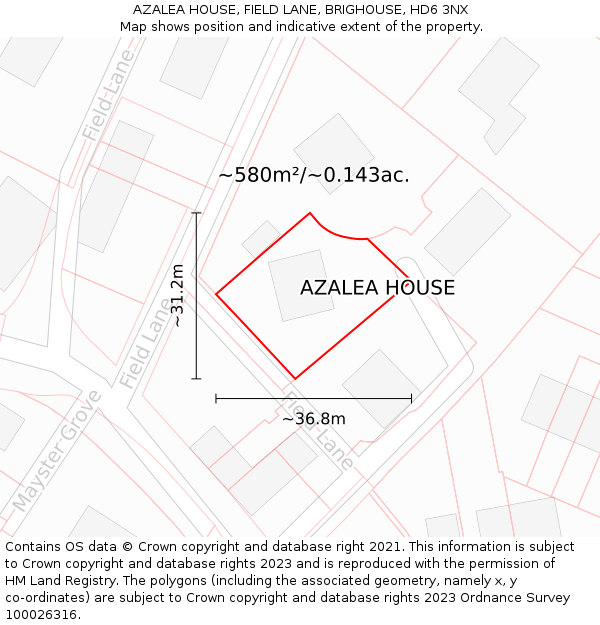 AZALEA HOUSE, FIELD LANE, BRIGHOUSE, HD6 3NX: Plot and title map