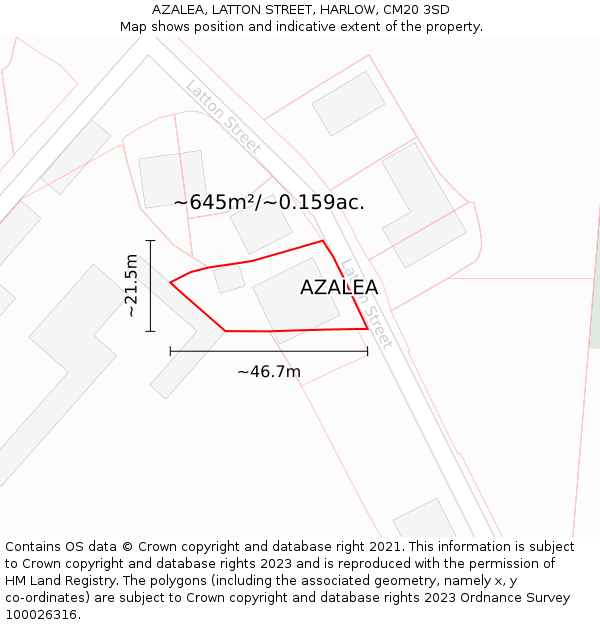 AZALEA, LATTON STREET, HARLOW, CM20 3SD: Plot and title map