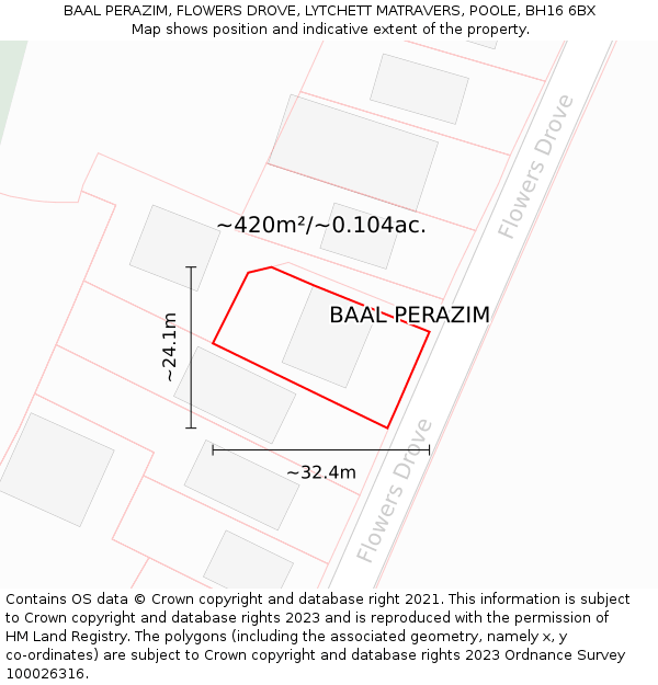 BAAL PERAZIM, FLOWERS DROVE, LYTCHETT MATRAVERS, POOLE, BH16 6BX: Plot and title map