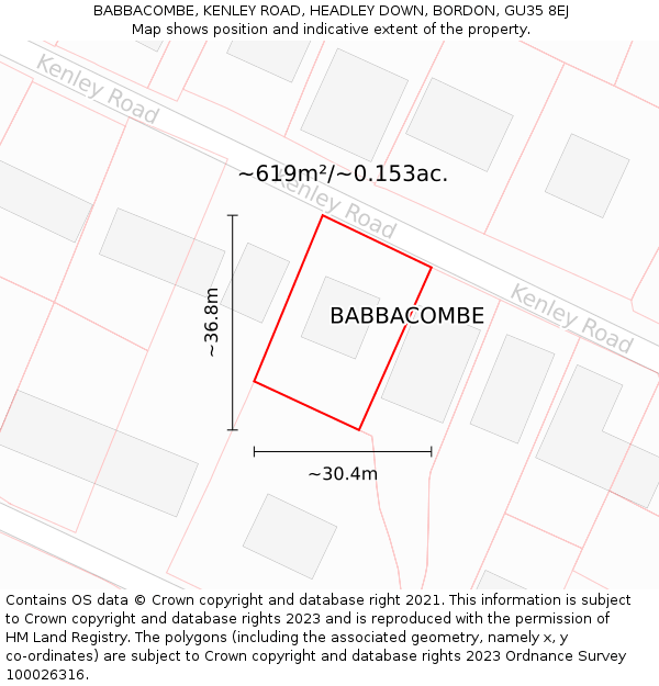 BABBACOMBE, KENLEY ROAD, HEADLEY DOWN, BORDON, GU35 8EJ: Plot and title map