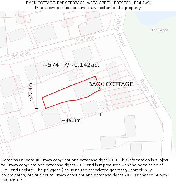 BACK COTTAGE, PARK TERRACE, WREA GREEN, PRESTON, PR4 2WN: Plot and title map