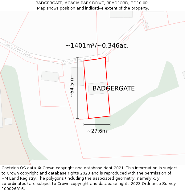 BADGERGATE, ACACIA PARK DRIVE, BRADFORD, BD10 0PL: Plot and title map