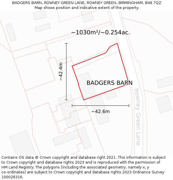 BADGERS BARN, ROWNEY GREEN LANE, ROWNEY GREEN, BIRMINGHAM, B48 7QZ: Plot and title map