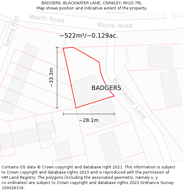 BADGERS, BLACKWATER LANE, CRAWLEY, RH10 7RL: Plot and title map