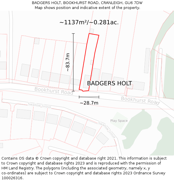 BADGERS HOLT, BOOKHURST ROAD, CRANLEIGH, GU6 7DW: Plot and title map