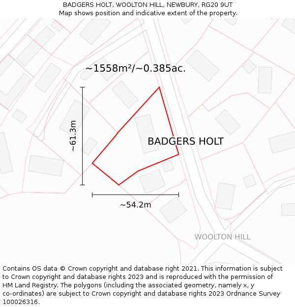 BADGERS HOLT, WOOLTON HILL, NEWBURY, RG20 9UT: Plot and title map