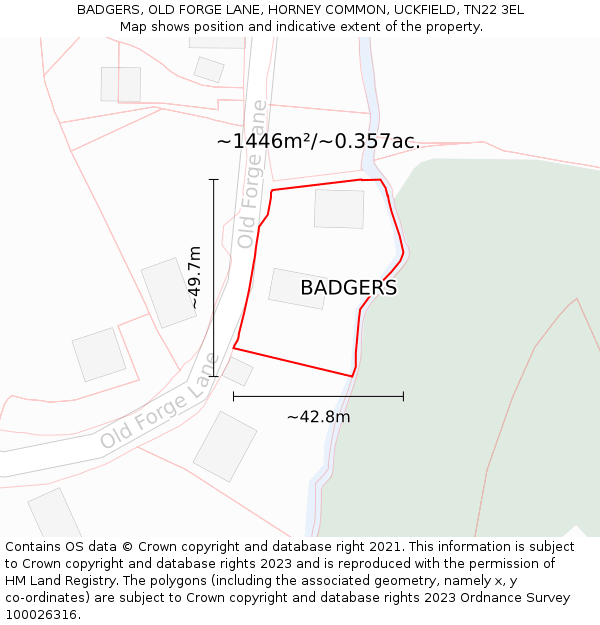 BADGERS, OLD FORGE LANE, HORNEY COMMON, UCKFIELD, TN22 3EL: Plot and title map