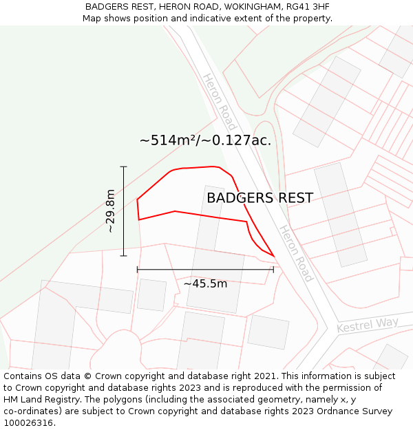 BADGERS REST, HERON ROAD, WOKINGHAM, RG41 3HF: Plot and title map