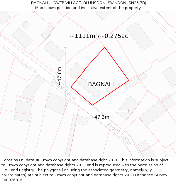 BAGNALL, LOWER VILLAGE, BLUNSDON, SWINDON, SN26 7BJ: Plot and title map