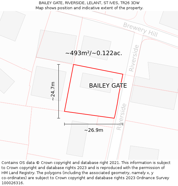 BAILEY GATE, RIVERSIDE, LELANT, ST IVES, TR26 3DW: Plot and title map