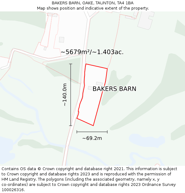 BAKERS BARN, OAKE, TAUNTON, TA4 1BA: Plot and title map