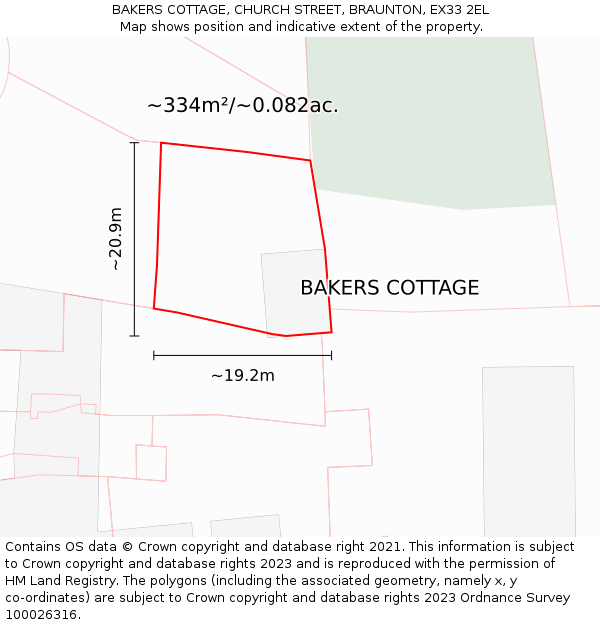 BAKERS COTTAGE, CHURCH STREET, BRAUNTON, EX33 2EL: Plot and title map