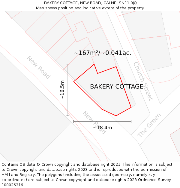 BAKERY COTTAGE, NEW ROAD, CALNE, SN11 0JQ: Plot and title map