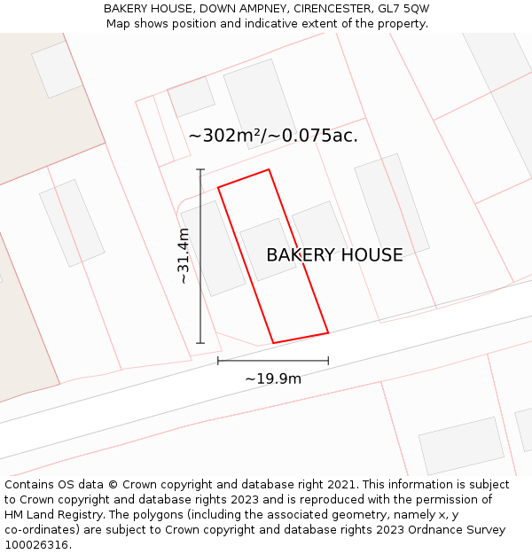 BAKERY HOUSE, DOWN AMPNEY, CIRENCESTER, GL7 5QW: Plot and title map