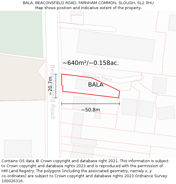 BALA, BEACONSFIELD ROAD, FARNHAM COMMON, SLOUGH, SL2 3HU: Plot and title map