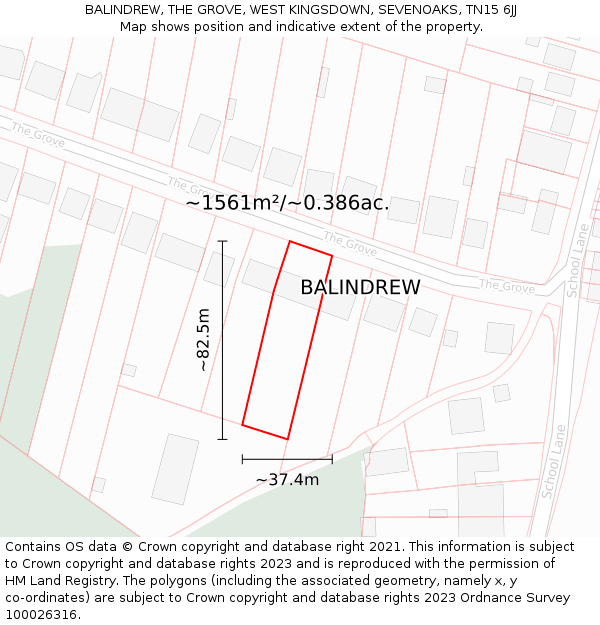 BALINDREW, THE GROVE, WEST KINGSDOWN, SEVENOAKS, TN15 6JJ: Plot and title map