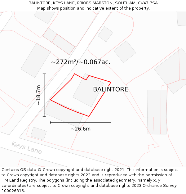 BALINTORE, KEYS LANE, PRIORS MARSTON, SOUTHAM, CV47 7SA: Plot and title map