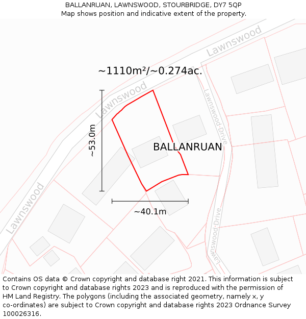 BALLANRUAN, LAWNSWOOD, STOURBRIDGE, DY7 5QP: Plot and title map