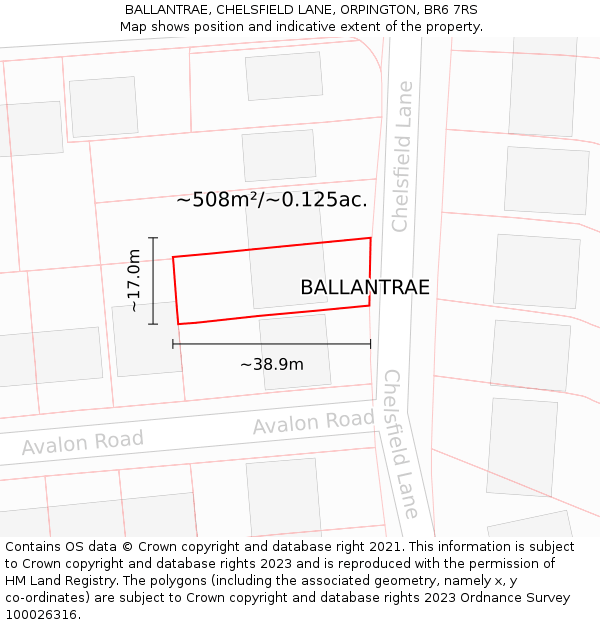 BALLANTRAE, CHELSFIELD LANE, ORPINGTON, BR6 7RS: Plot and title map