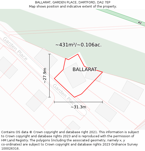 BALLARAT, GARDEN PLACE, DARTFORD, DA2 7EP: Plot and title map