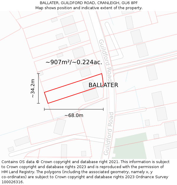 BALLATER, GUILDFORD ROAD, CRANLEIGH, GU6 8PF: Plot and title map