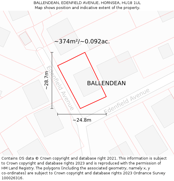 BALLENDEAN, EDENFIELD AVENUE, HORNSEA, HU18 1UL: Plot and title map
