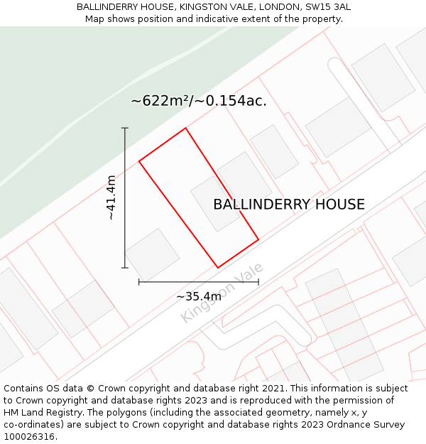 BALLINDERRY HOUSE, KINGSTON VALE, LONDON, SW15 3AL: Plot and title map