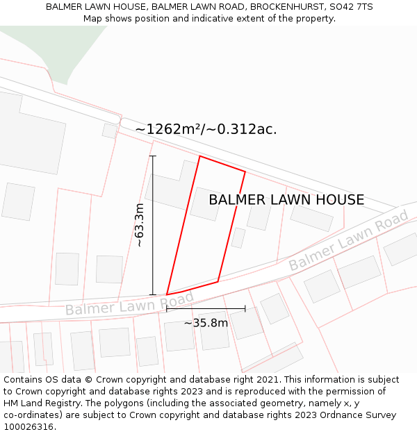 BALMER LAWN HOUSE, BALMER LAWN ROAD, BROCKENHURST, SO42 7TS: Plot and title map