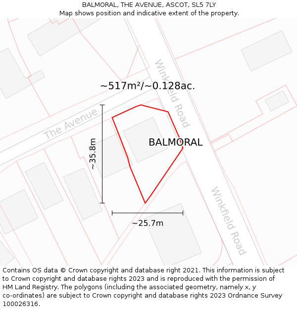 BALMORAL, THE AVENUE, ASCOT, SL5 7LY: Plot and title map