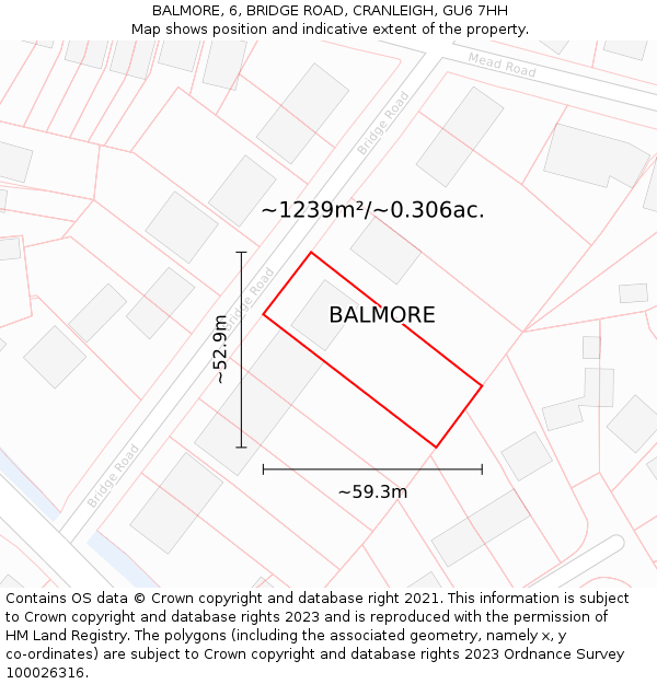 BALMORE, 6, BRIDGE ROAD, CRANLEIGH, GU6 7HH: Plot and title map