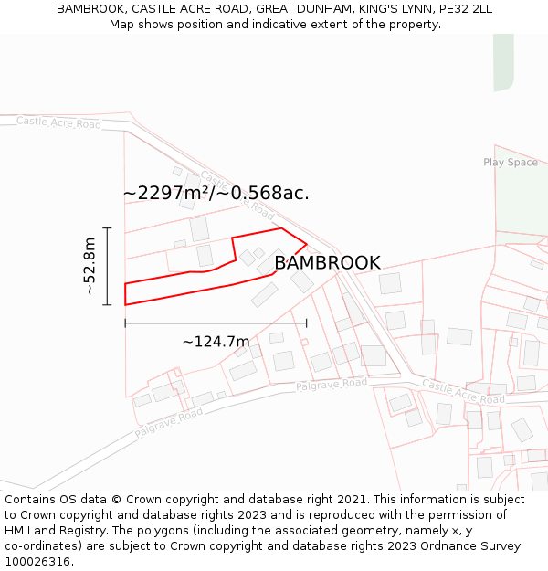 BAMBROOK, CASTLE ACRE ROAD, GREAT DUNHAM, KING'S LYNN, PE32 2LL: Plot and title map