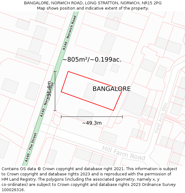 BANGALORE, NORWICH ROAD, LONG STRATTON, NORWICH, NR15 2PG: Plot and title map