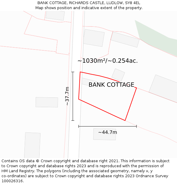 BANK COTTAGE, RICHARDS CASTLE, LUDLOW, SY8 4EL: Plot and title map