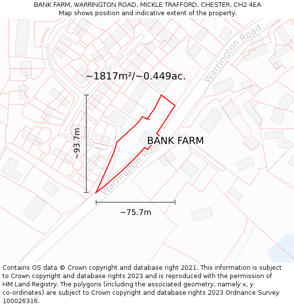 BANK FARM, WARRINGTON ROAD, MICKLE TRAFFORD, CHESTER, CH2 4EA: Plot and title map