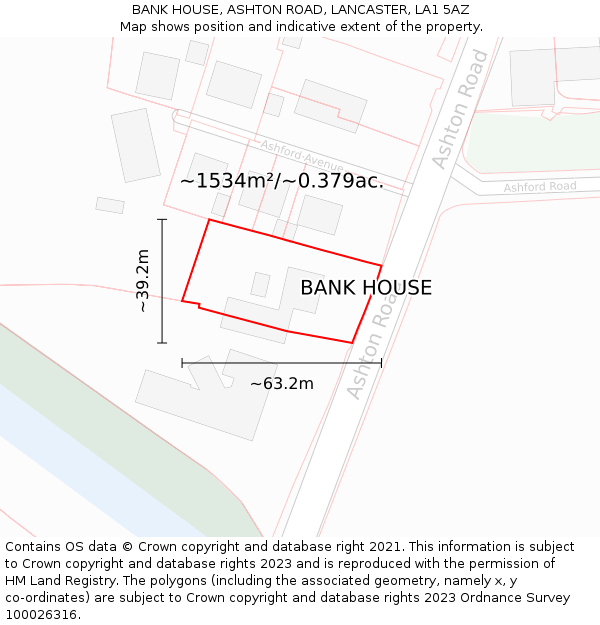 BANK HOUSE, ASHTON ROAD, LANCASTER, LA1 5AZ: Plot and title map