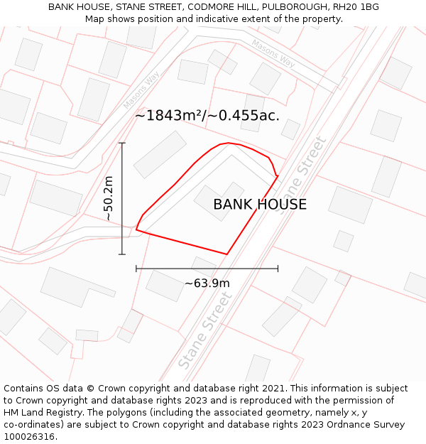 BANK HOUSE, STANE STREET, CODMORE HILL, PULBOROUGH, RH20 1BG: Plot and title map