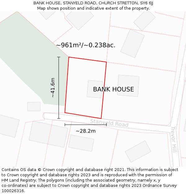 BANK HOUSE, STANYELD ROAD, CHURCH STRETTON, SY6 6JJ: Plot and title map